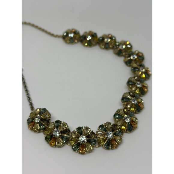 VTG Gold-Tone Floral Statement Necklace | Multi-Color Petals Rhinestone Centers - Picture 2 of 9